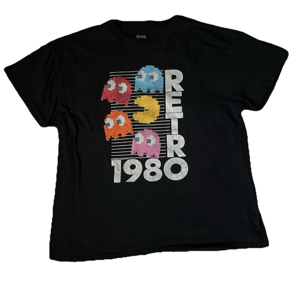 Pac Man Retro 1980 Men's XL  T-Shirt Faded Black Brisco Brand